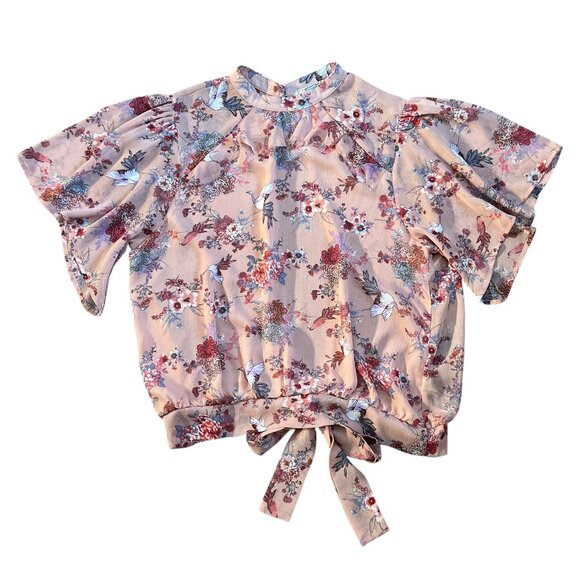 Gimmicks by BKE Buckle Ruffle Open Tie Back Boho Floral Top - Large - Picture 1 of 16